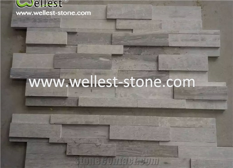 Blue Wood Marble Stacked Stone Veneer Feature Wall Spilt Face