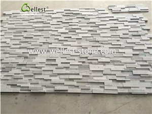 Blue Wood Marble Stacked Stone Veneer Feature Wall Spilt Face