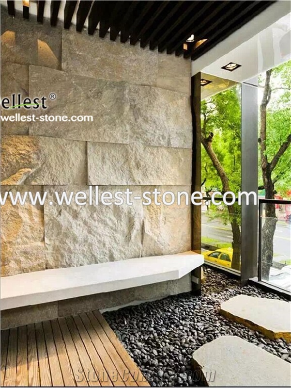 Yellow Wood Travertine Mushroom Surface Covering Wall Tile