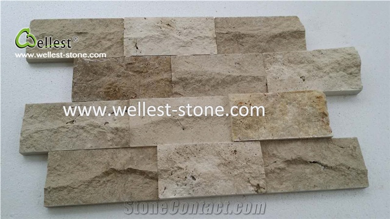 Yellow Wood Travertine Mushroom Surface Covering Wall Tile