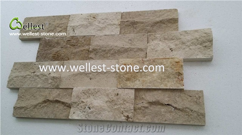 Yellow Wood Travertine Mushroom Surface Covering Wall Tile