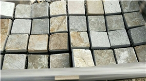 Grey Quartzite Pavers Driveway 3cm Cube Paving Stone Mesh Cobblestone
