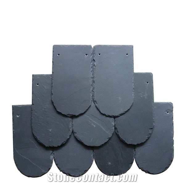 Natural Fish Scale Shaped Black Slate Roofing Tiles for Roof Coating