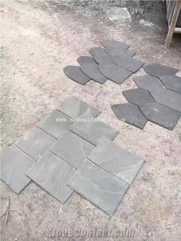 Natural Fish Scale Shaped Black Slate Roofing Tiles for Roof Coating