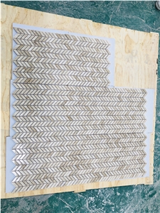 Turkey Cappucino Small Herringbone Polished Beige Marble Mosaic,Tile