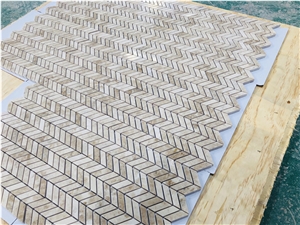 Turkey Cappucino Small Herringbone Polished Beige Marble Mosaic,Tile