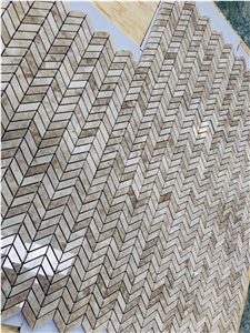 Turkey Cappucino Small Herringbone Polished Beige Marble Mosaic,Tile