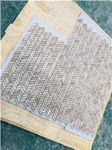 Turkey Cappucino Small Herringbone Polished Beige Marble Mosaic,Tile
