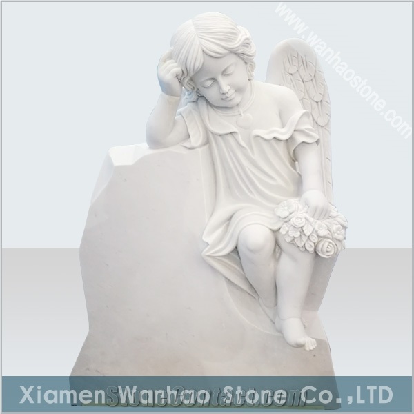 China White Marble Angel Monument&Tombstone Headstone with Sculptures