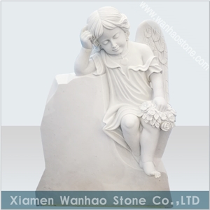 China White Marble Angel Monument&Tombstone Headstone with Sculptures