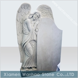 China White Marble Angel Monument&Tombstone Headstone with Sculptures