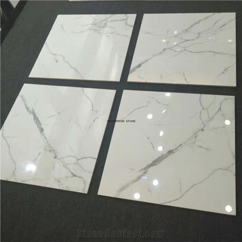 Bathroom Floor Design Matt Finished White Calacatta Marble Look Porcelain Tile