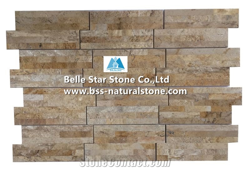 Beige Travertine 18x35cm S Stone Panels,Stacked Stone Cladding Veneer