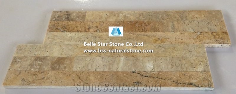 Beige Travertine 18x35cm S Stone Panels,Stacked Stone Cladding Veneer
