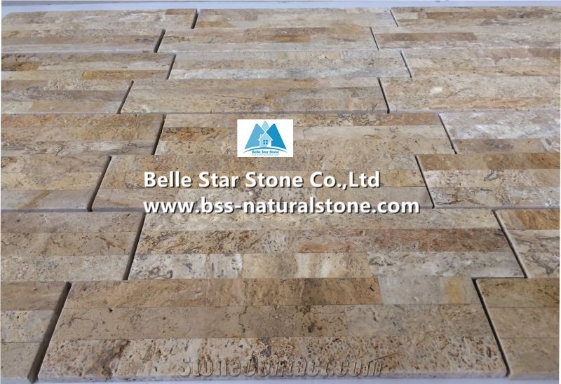 Beige Travertine 18x35cm S Stone Panels,Stacked Stone Cladding Veneer