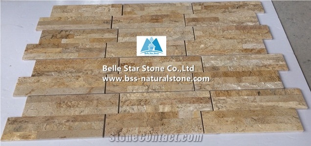 Beige Travertine 18x35cm S Stone Panels,Stacked Stone Cladding Veneer