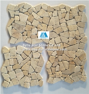 Beige Travertine Gravel Mosaic Tiles,Wall Mosaic,Floor Mosaic