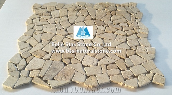 Beige Travertine Gravel Mosaic Tiles,Wall Mosaic,Floor Mosaic