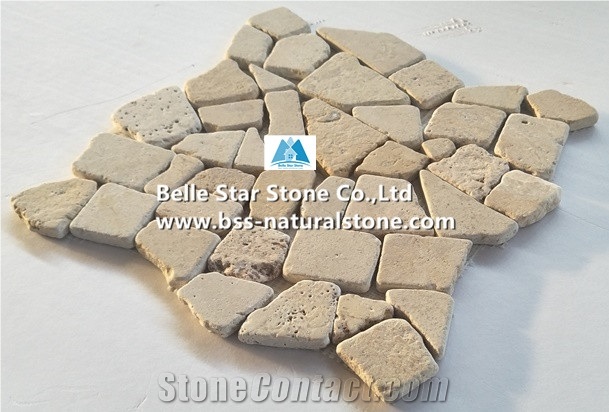 Beige Travertine Gravel Mosaic Tiles,Wall Mosaic,Floor Mosaic
