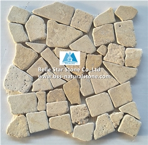 Beige Travertine Gravel Mosaic Tiles,Wall Mosaic,Floor Mosaic