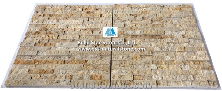China Travertine Culture Stacked Stone,Beige Ledgestone Veneer Panels