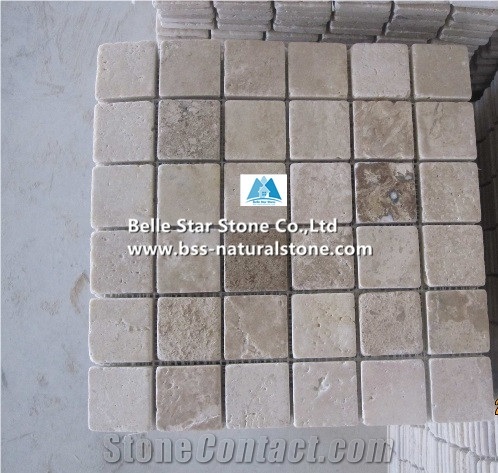 China Travertine Stone Mosaic Tiles, Split Wall / Floor Mosaic Pattern