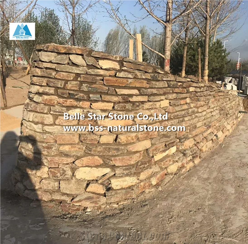 Multicolor Slate Retaining Wall,Random Flagstone Wall,Crazy Stone Paver