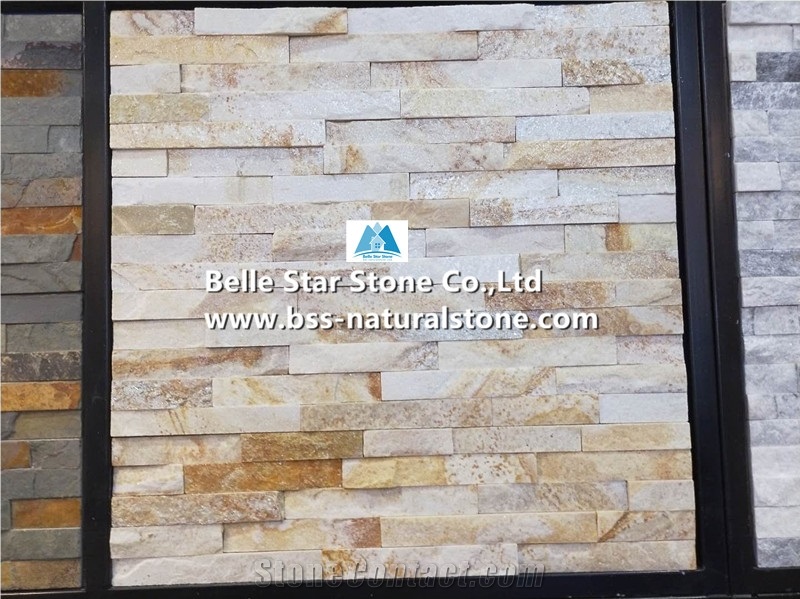 Yellow Quartzite Stacked Stone Cladding,Culture Ledge Stone Panels