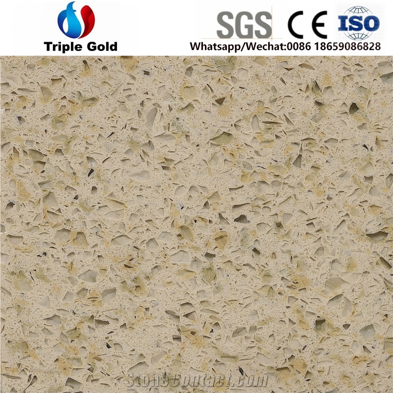 Artificial Diamond Yellow Quartz Engineered Slabs,Tiles for Countertop