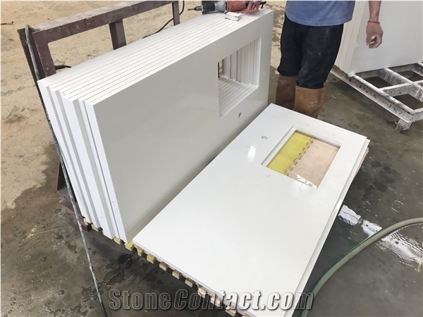 Quartz Bathroom Countertop Finished by Cnc from Fujian Very Good Price