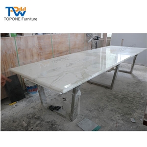 Customized Quartz Surface Calacatta White Conference Table Tops Design