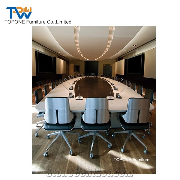 Customized Quartz Surface Calacatta White Conference Table Tops Design