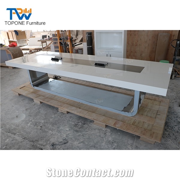 Customized Quartz Surface Calacatta White Conference Table Tops Design