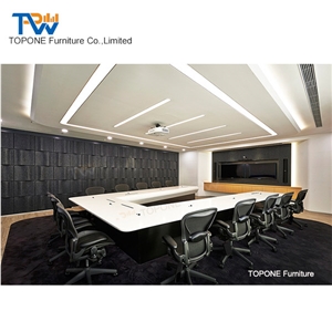 Customized Quartz Surface Calacatta White Conference Table Tops Design