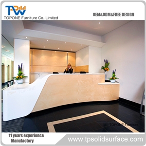 Manmade Stone Reception Desk,Curved Custom Artificial Marble Tabletops