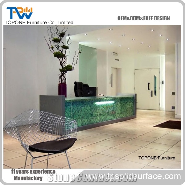 Modern Design Solid Surface Quartz Stone Curved Reception Desk
