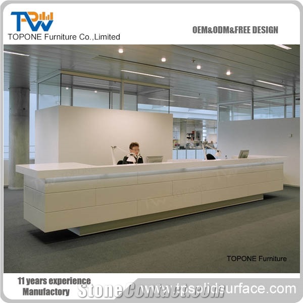 Modern Design Solid Surface Quartz Stone Curved Reception Desk