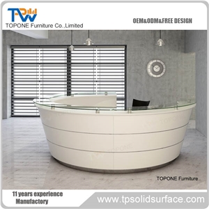 Modern Design Solid Surface Quartz Stone Curved Reception Desk
