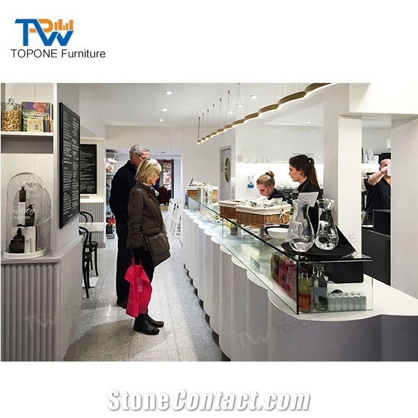 Topone Furniture White Diamond Design Modern Marble Stone Bar Counter