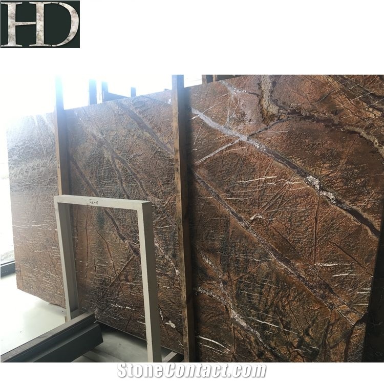 Rainforest Brown Marble Slab, Antique Finish Marble Slab