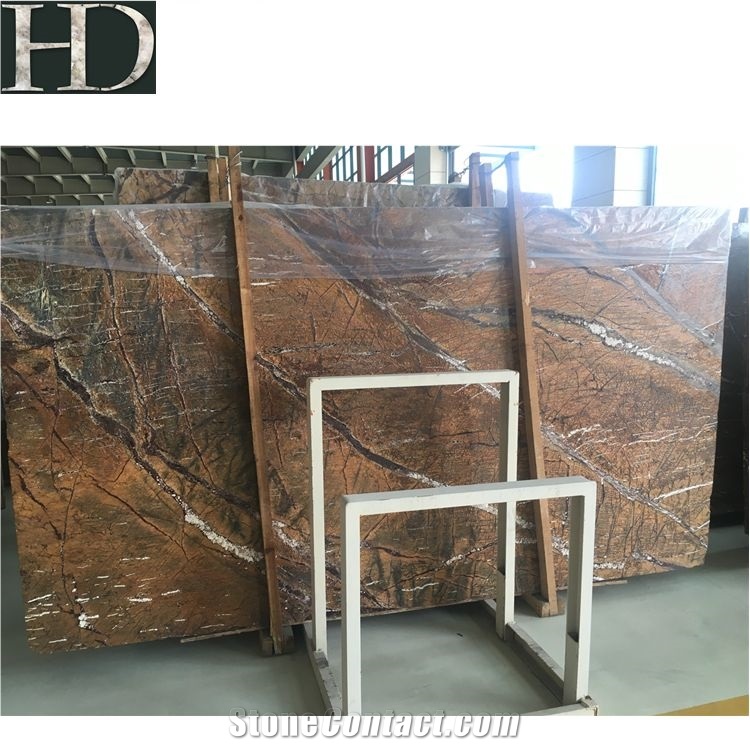 Rainforest Brown Marble Slab, Antique Finish Marble Slab