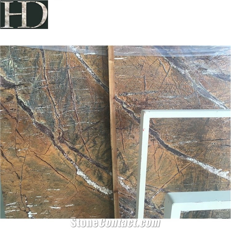 Rainforest Brown Marble Slab, Antique Finish Marble Slab