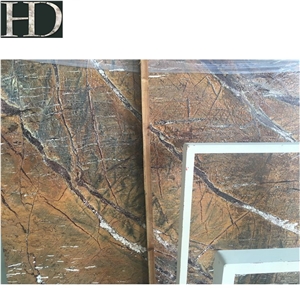 Rainforest Brown Marble Slab, Antique Finish Marble Slab