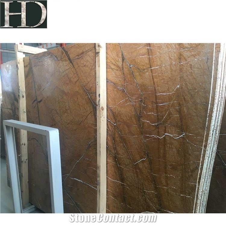 Rainforest Brown Marble Slab, Antique Finish Marble Slab
