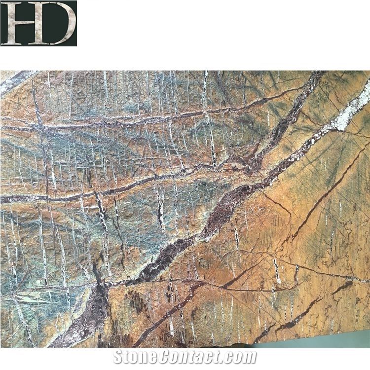 Rainforest Brown Marble Slab, Antique Finish Marble Slab