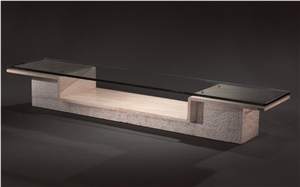 Beige Travertine Grooved Tv Stand Table Furniture,Modern Style Tables