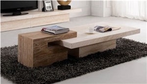 Brown Travertine Tv Stand Table Living Room Stone Furniture,Modern Style