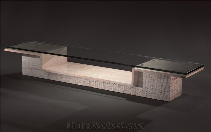 Brown Travertine Tv Stand Table Living Room Stone Furniture,Modern Style