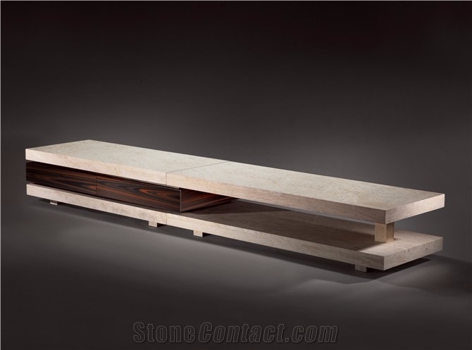 Brown Travertine Tv Stand Table Living Room Stone Furniture,Modern Style