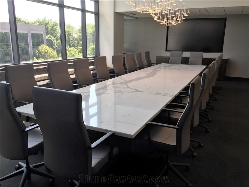 Nature Calacatta White Marble Office Conference Table for Ten People